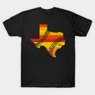 Vintage Houston Baseball Map Rainbow Orange Baseball T-Shirt